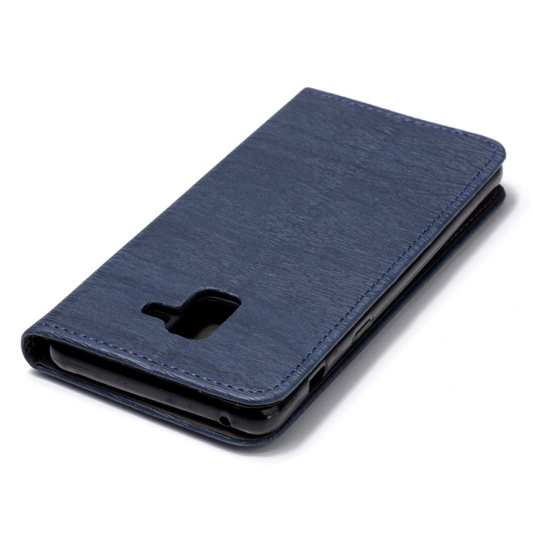Tree Bark Texture Magnetic Adsorption Leather Stand Mobile Cover for Samsung Galaxy A8+ (2018) - Dark Blue-5
