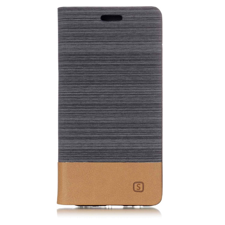 Canvas Stand Leather Card Holder Mobile Phone Casing for Samsung Galaxy A8 (2018) - Dark Grey-1