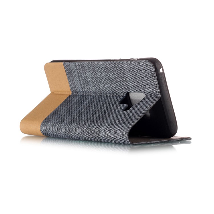 Canvas Stand Leather Card Holder Mobile Phone Casing for Samsung Galaxy A8 (2018) - Dark Grey-4