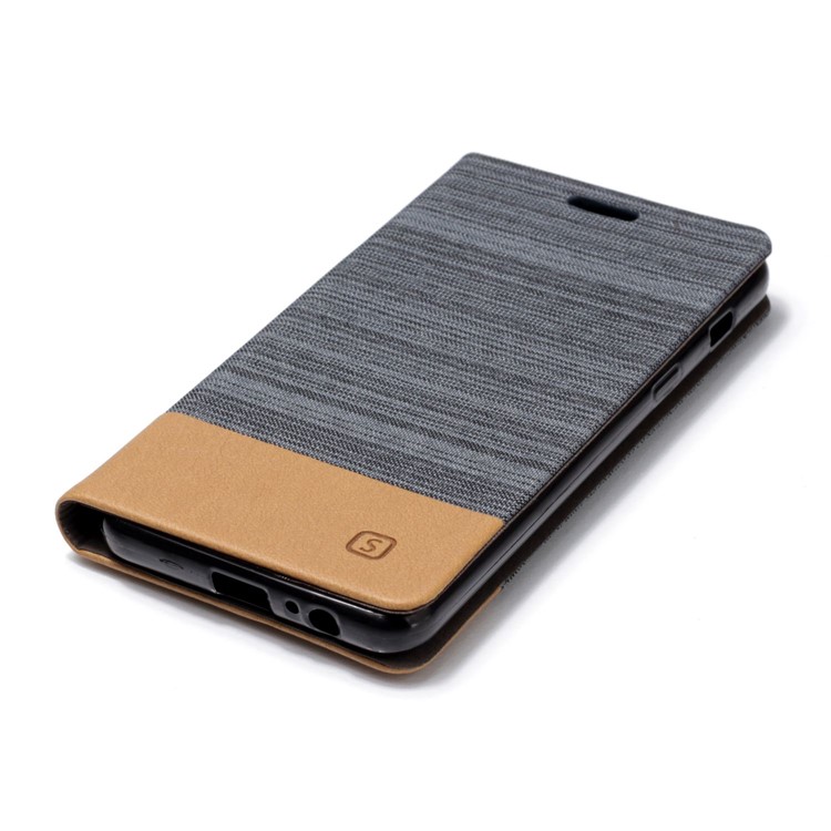Canvas Stand Leather Card Holder Mobile Phone Casing for Samsung Galaxy A8 (2018) - Dark Grey-5