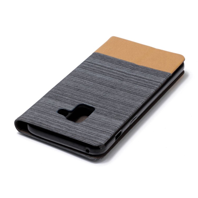 Canvas Stand Leather Card Holder Mobile Phone Casing for Samsung Galaxy A8 (2018) - Dark Grey-6