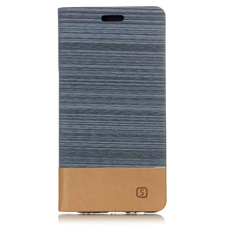 For Samsung Galaxy A8 (2018) Canvas Stand Leather Card Holder Protective Casing - Baby Blue-1