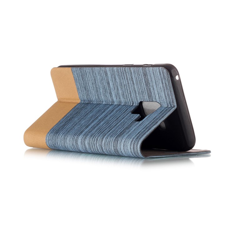 For Samsung Galaxy A8 (2018) Canvas Stand Leather Card Holder Protective Casing - Baby Blue-3