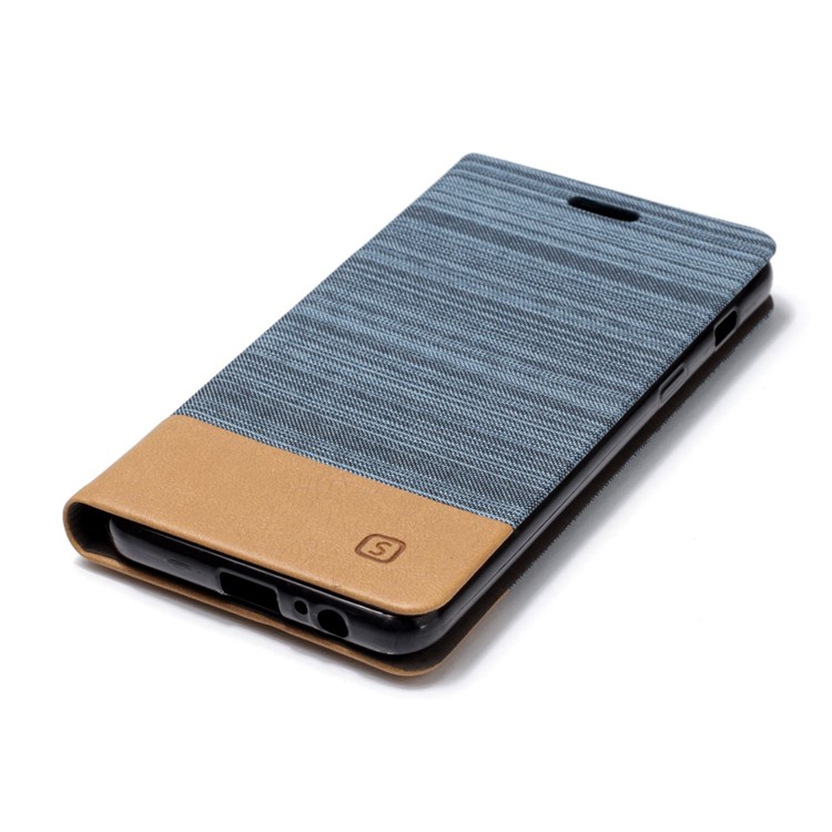 For Samsung Galaxy A8 (2018) Canvas Stand Leather Card Holder Protective Casing - Baby Blue-4