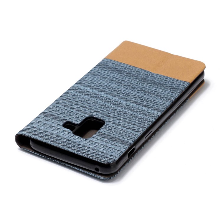 For Samsung Galaxy A8 (2018) Canvas Stand Leather Card Holder Protective Casing - Baby Blue-5