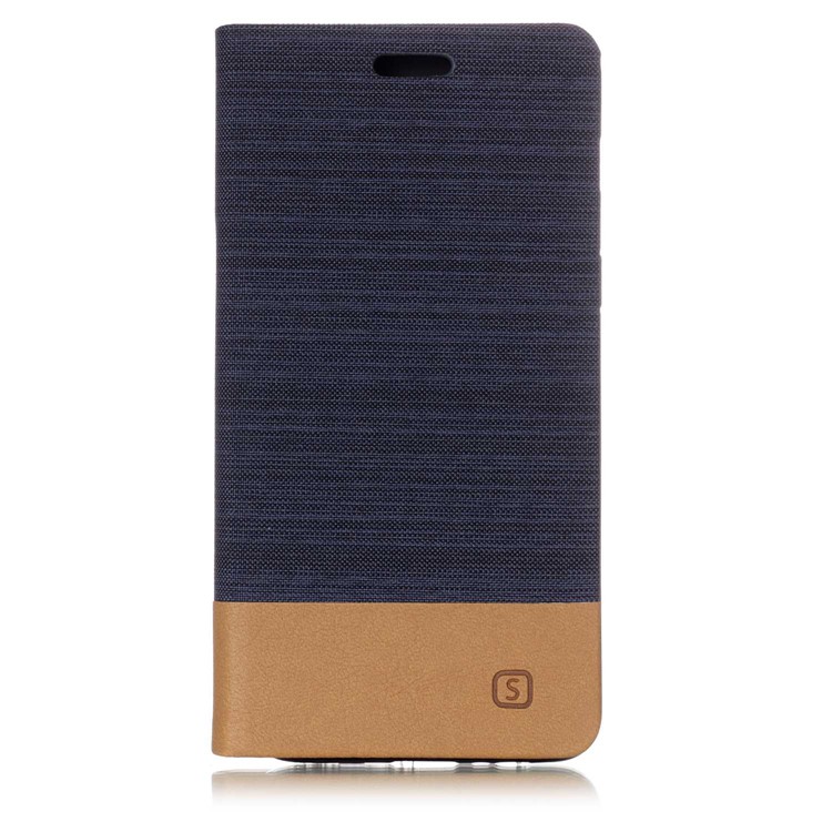 Canvas Stand Leather Card Holder Flip Cover for Samsung Galaxy A8 (2018) - Dark Blue-1
