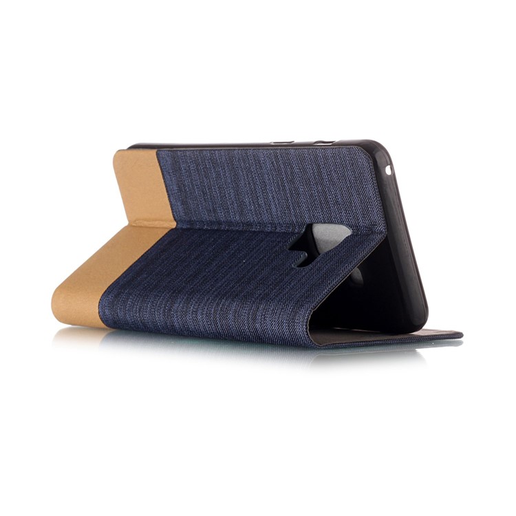 Canvas Stand Leather Card Holder Flip Cover for Samsung Galaxy A8 (2018) - Dark Blue-3