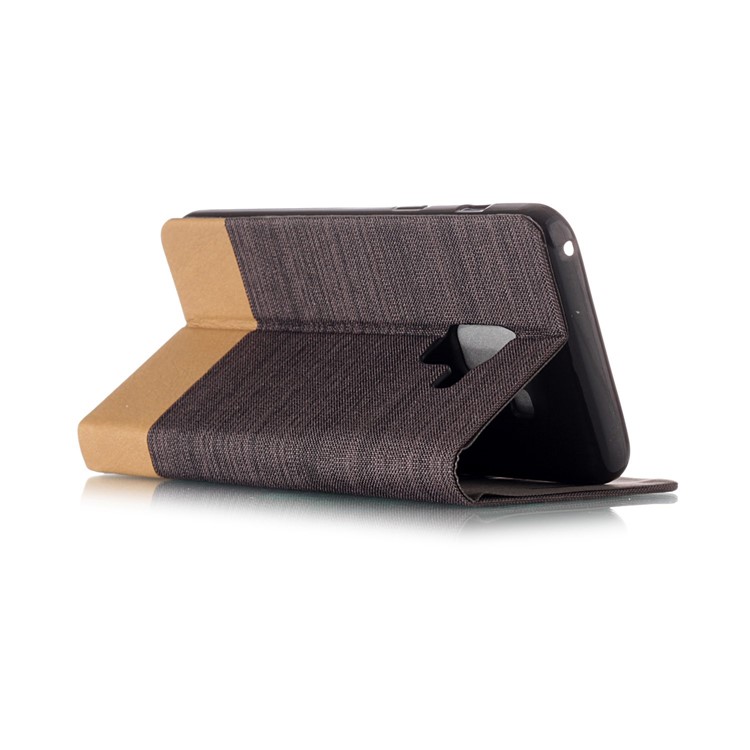 Canvas Stand Leather Cover with Card Holder for Samsung Galaxy A8 (2018) - Coffee-3