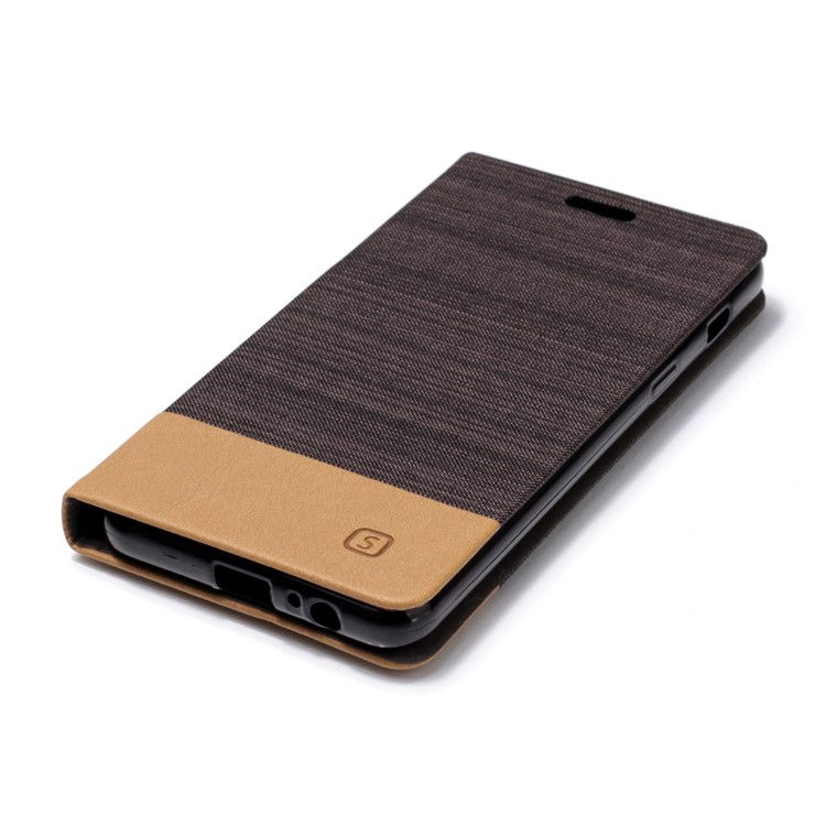 Canvas Stand Leather Cover with Card Holder for Samsung Galaxy A8 (2018) - Coffee-4
