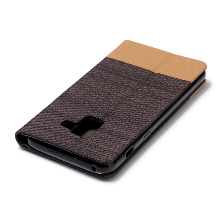Canvas Stand Leather Cover with Card Holder for Samsung Galaxy A8 (2018) - Coffee-5