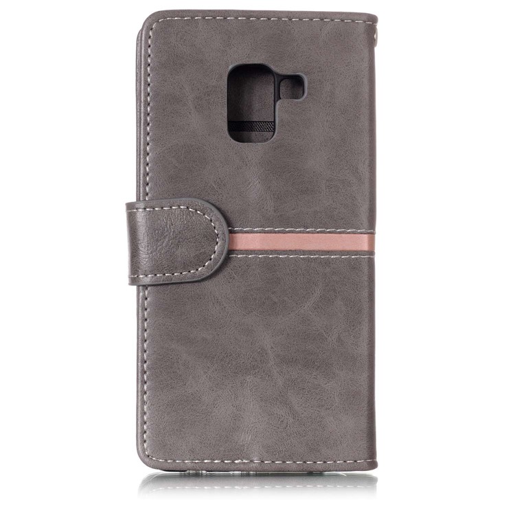 Graceful Series Foldable Leather Wallet Phone Cover Case for Samsung Galaxy A8 (2018) - Grey-2