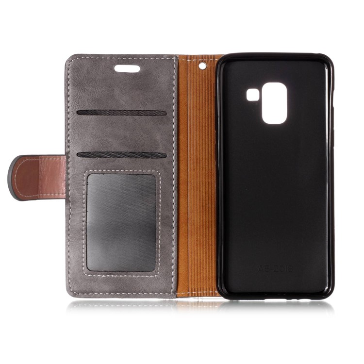 Graceful Series Foldable Leather Wallet Phone Cover Case for Samsung Galaxy A8 (2018) - Grey-3