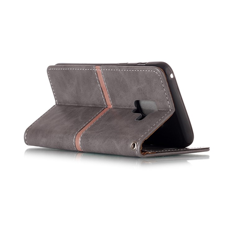 Graceful Series Foldable Leather Wallet Phone Cover Case for Samsung Galaxy A8 (2018) - Grey-4