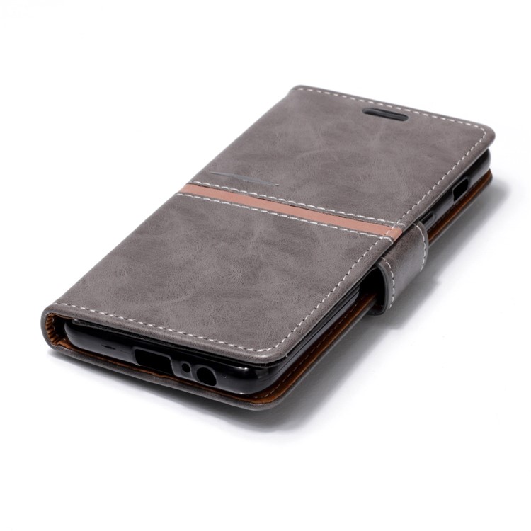 Graceful Series Foldable Leather Wallet Phone Cover Case for Samsung Galaxy A8 (2018) - Grey-5