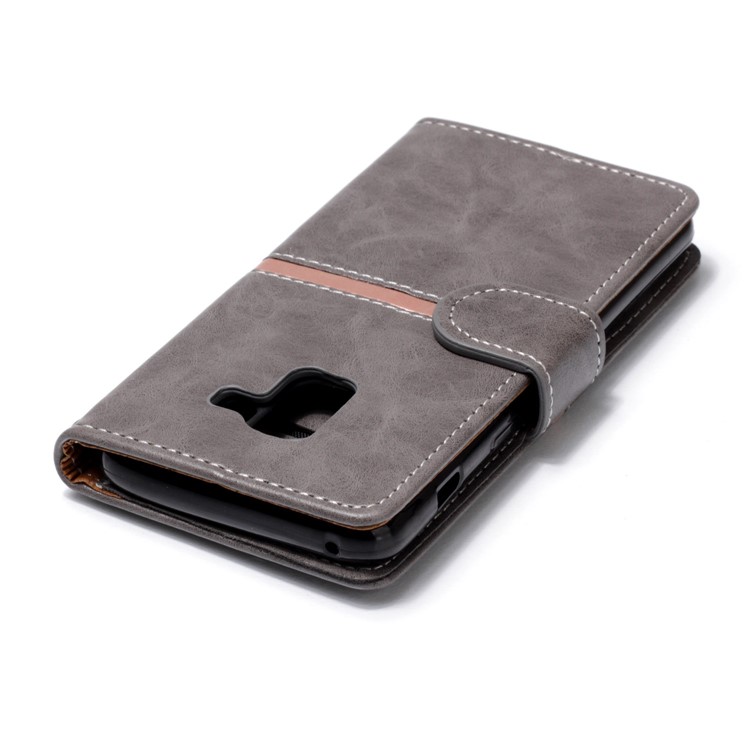 Graceful Series Foldable Leather Wallet Phone Cover Case for Samsung Galaxy A8 (2018) - Grey-6