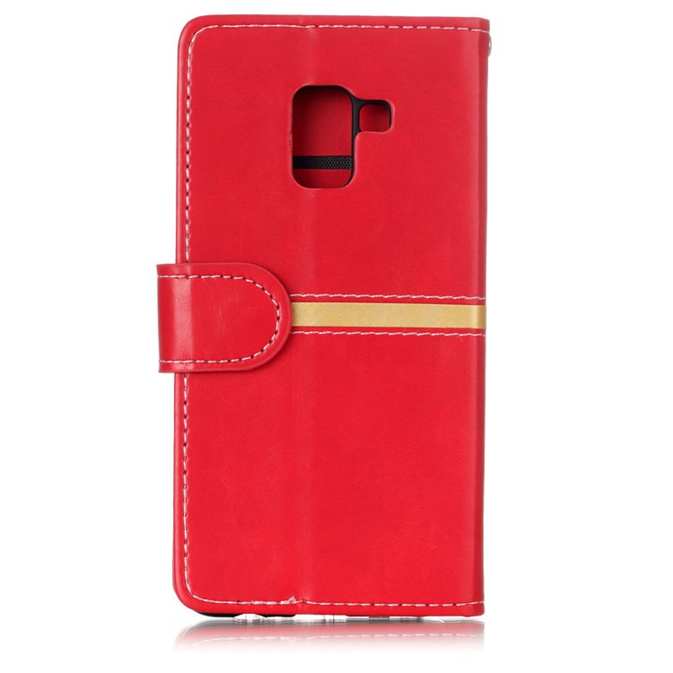 For Samsung Galaxy A8 (2018) Graceful Series Foldable Leather Wallet Phone Flip Protective Cover - Red-2
