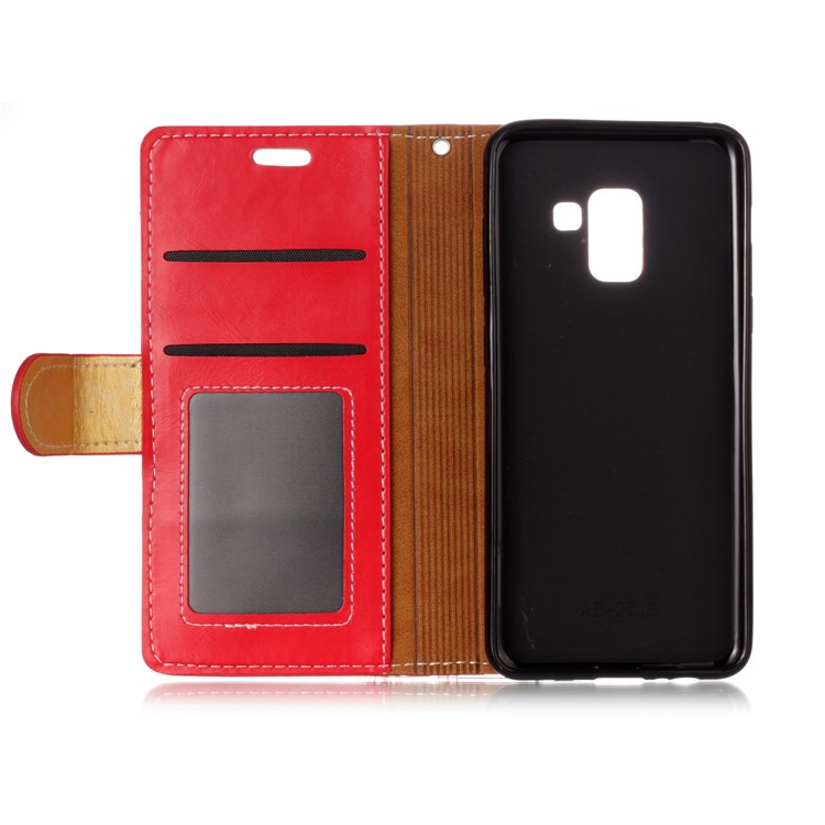For Samsung Galaxy A8 (2018) Graceful Series Foldable Leather Wallet Phone Flip Protective Cover - Red-3