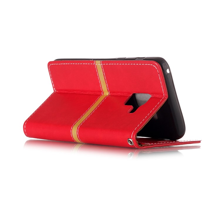 For Samsung Galaxy A8 (2018) Graceful Series Foldable Leather Wallet Phone Flip Protective Cover - Red-4