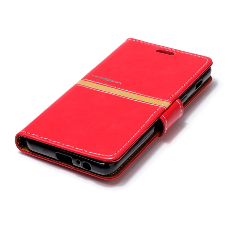 For Samsung Galaxy A8 (2018) Graceful Series Foldable Leather Wallet Phone Flip Protective Cover - Red-5