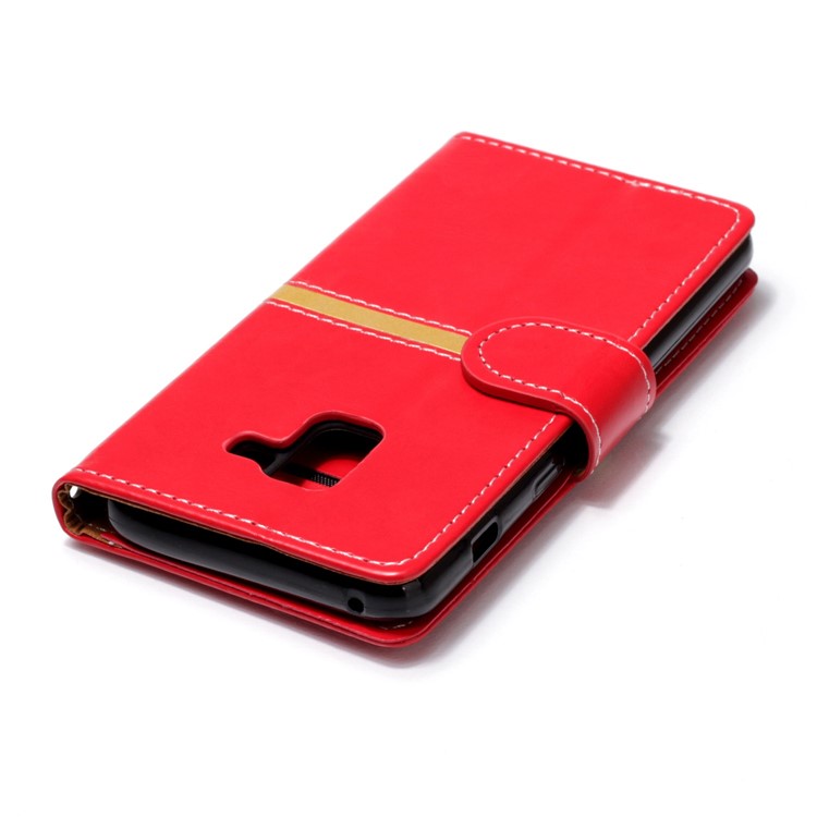 For Samsung Galaxy A8 (2018) Graceful Series Foldable Leather Wallet Phone Flip Protective Cover - Red-6