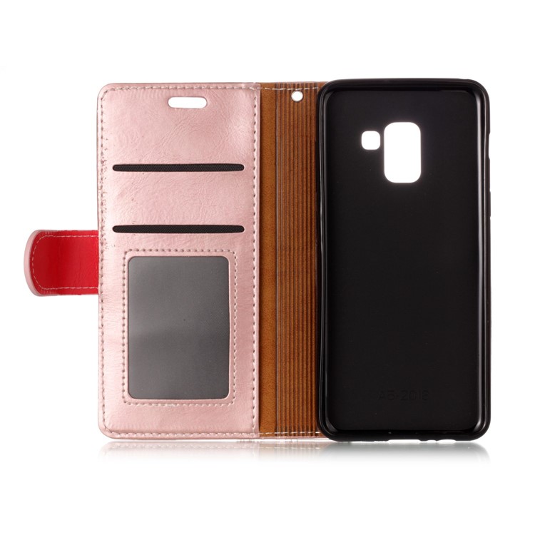For Samsung Galaxy A8 (2018) Graceful Series Foldable Leather Wallet Folio Mobile Case - Pink-3