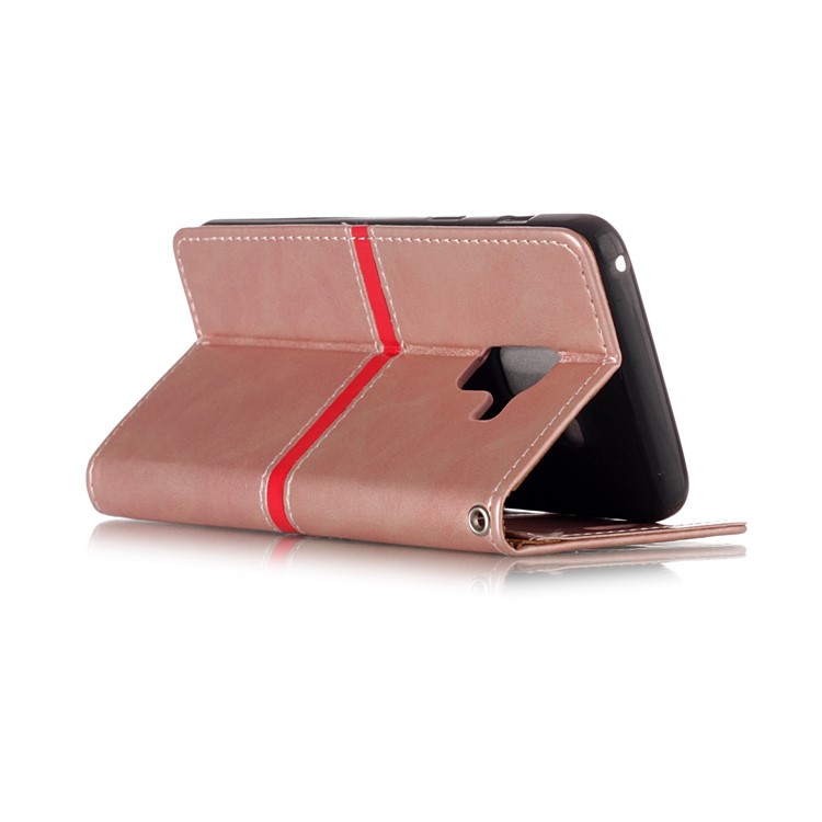 For Samsung Galaxy A8 (2018) Graceful Series Foldable Leather Wallet Folio Mobile Case - Pink-4