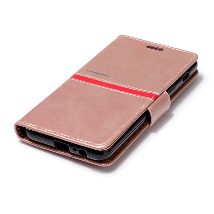 For Samsung Galaxy A8 (2018) Graceful Series Foldable Leather Wallet Folio Mobile Case - Pink-5