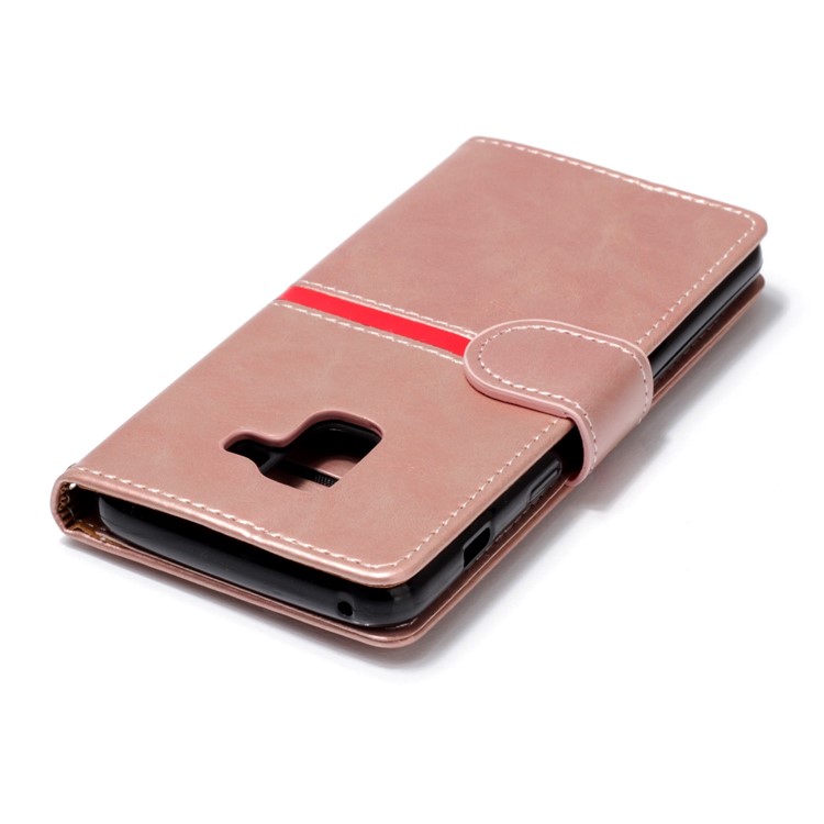 For Samsung Galaxy A8 (2018) Graceful Series Foldable Leather Wallet Folio Mobile Case - Pink-6