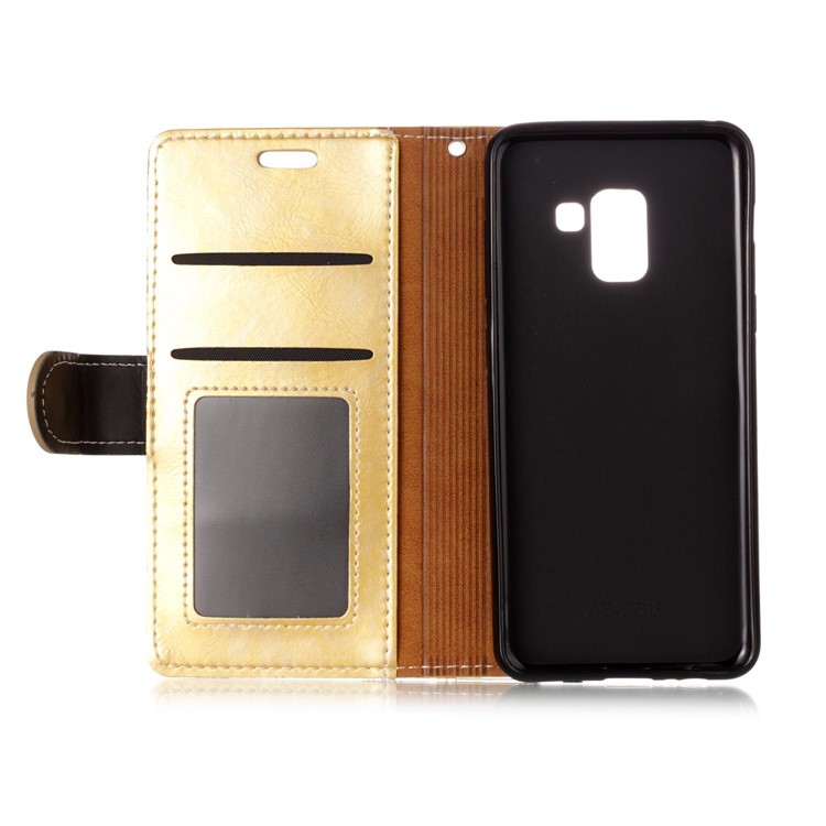 Graceful Series Foldable Leather Wallet Case Accessory for Samsung Galaxy A8 (2018) - Gold-3