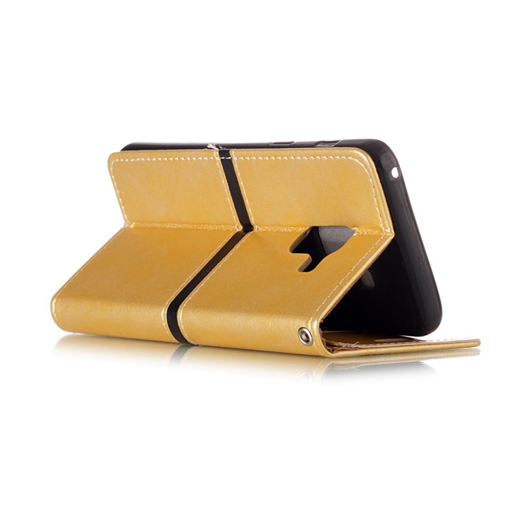 Graceful Series Foldable Leather Wallet Case Accessory for Samsung Galaxy A8 (2018) - Gold-4