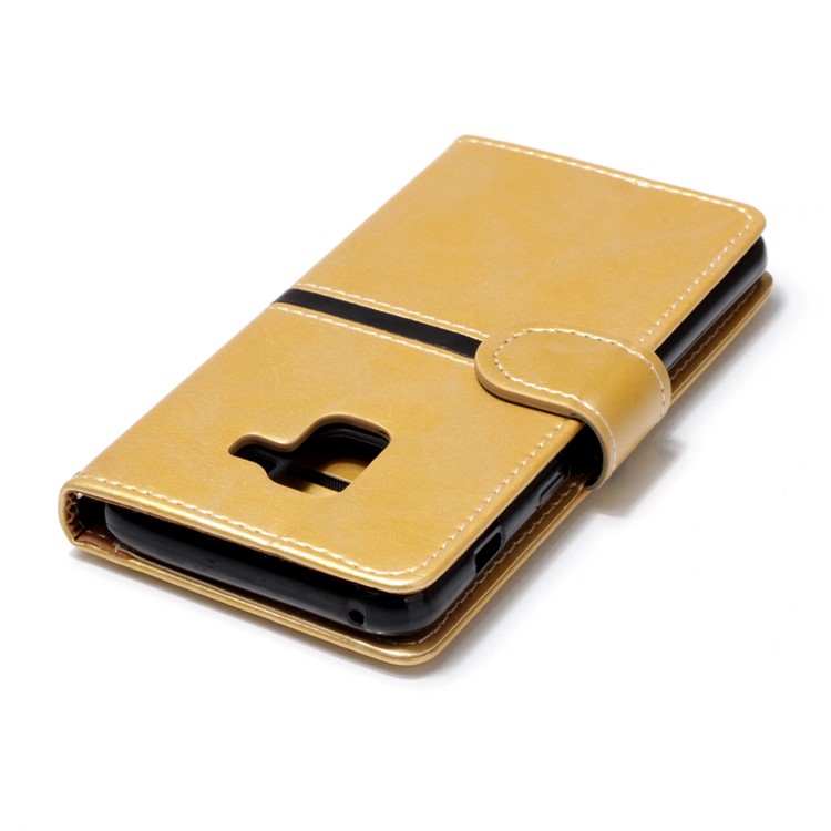 Graceful Series Foldable Leather Wallet Case Accessory for Samsung Galaxy A8 (2018) - Gold-6