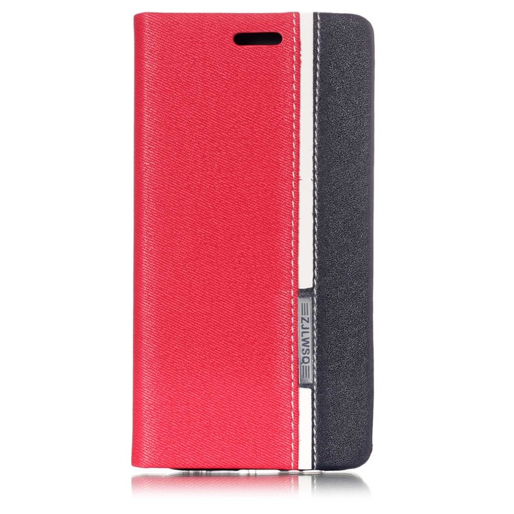 Contrast Color Card Holder Stand Leather Mobile Case for Samsung Galaxy A8 (2018) - Red-1