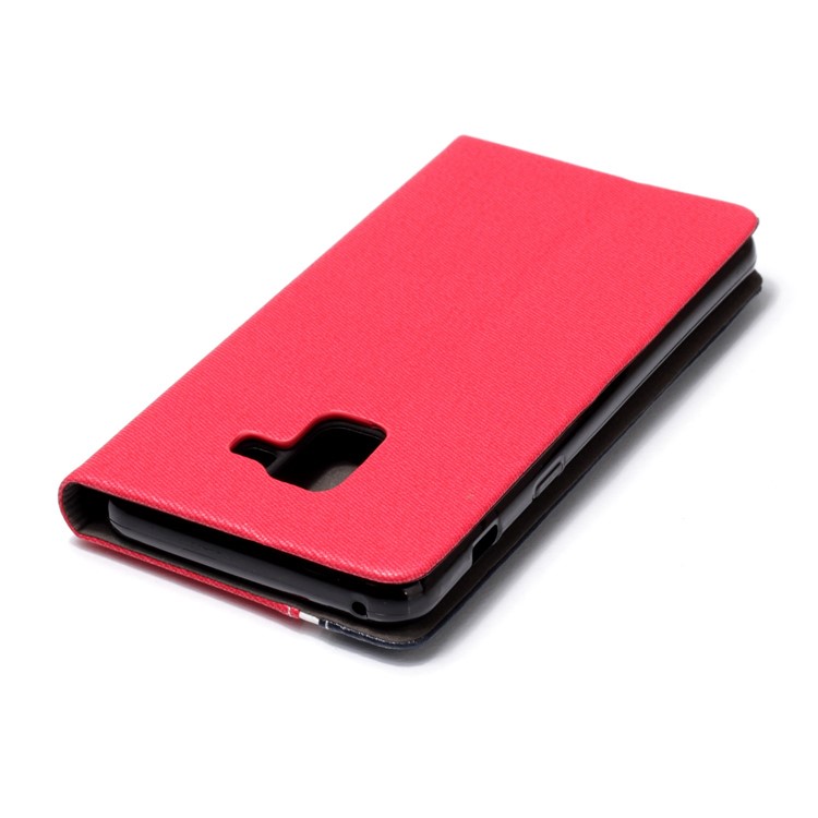 Contrast Color Card Holder Stand Leather Mobile Case for Samsung Galaxy A8 (2018) - Red-5