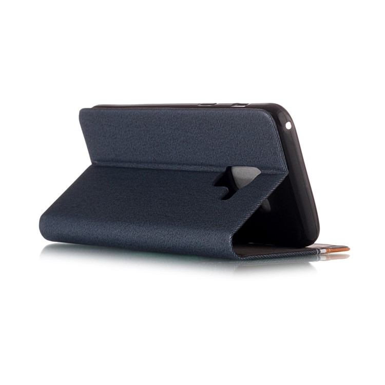Contrast Color Card Holder Stand Leather Mobile Casing for Samsung Galaxy A8 (2018) - Dark Blue-3