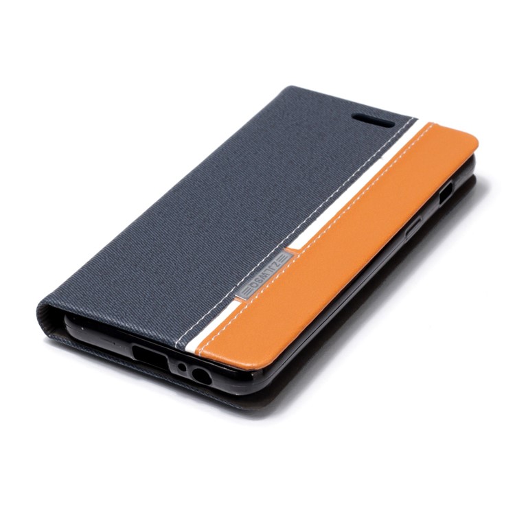 Contrast Color Card Holder Stand Leather Mobile Casing for Samsung Galaxy A8 (2018) - Dark Blue-4