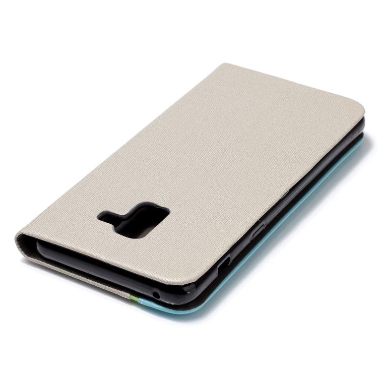 Contrast Color Leather Card Holder Phone Cover with Stand for Samsung Galaxy A8 Plus (2018) - Beige-5