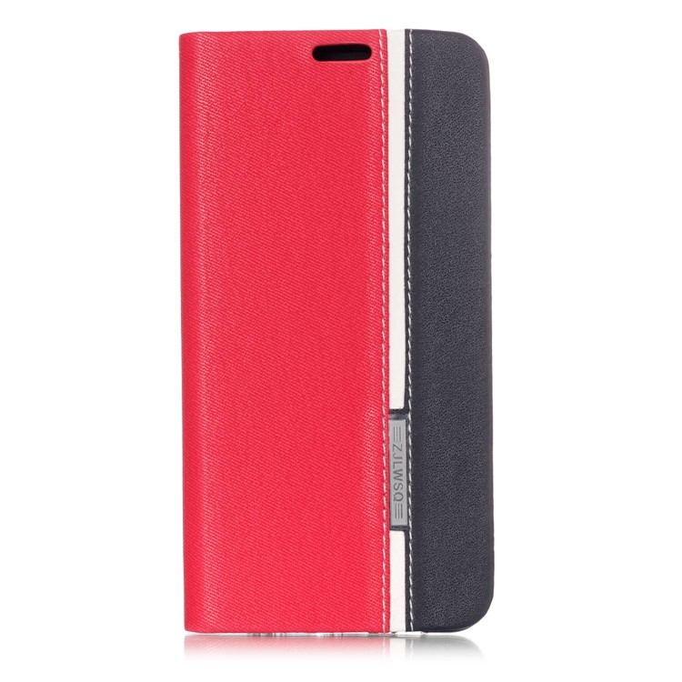 Contrast Color Leather Card Holder Phone Shell with Stand for Samsung Galaxy A8 Plus (2018) - Red-1