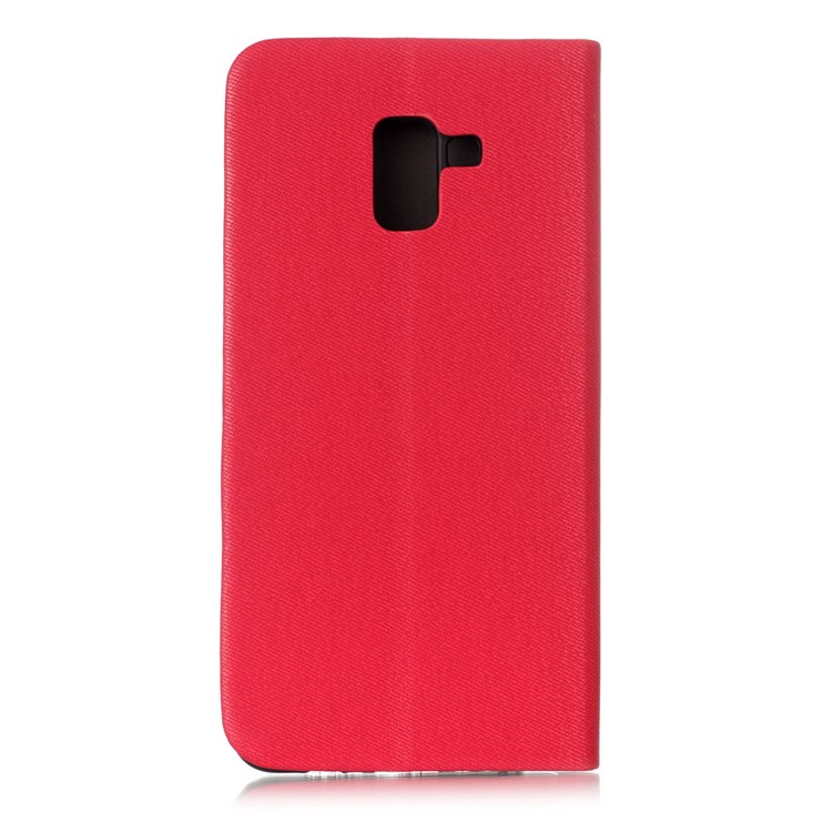 Contrast Color Leather Card Holder Phone Shell with Stand for Samsung Galaxy A8 Plus (2018) - Red-2