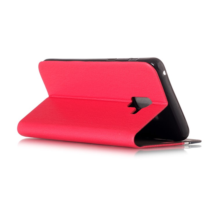 Contrast Color Leather Card Holder Phone Shell with Stand for Samsung Galaxy A8 Plus (2018) - Red-3
