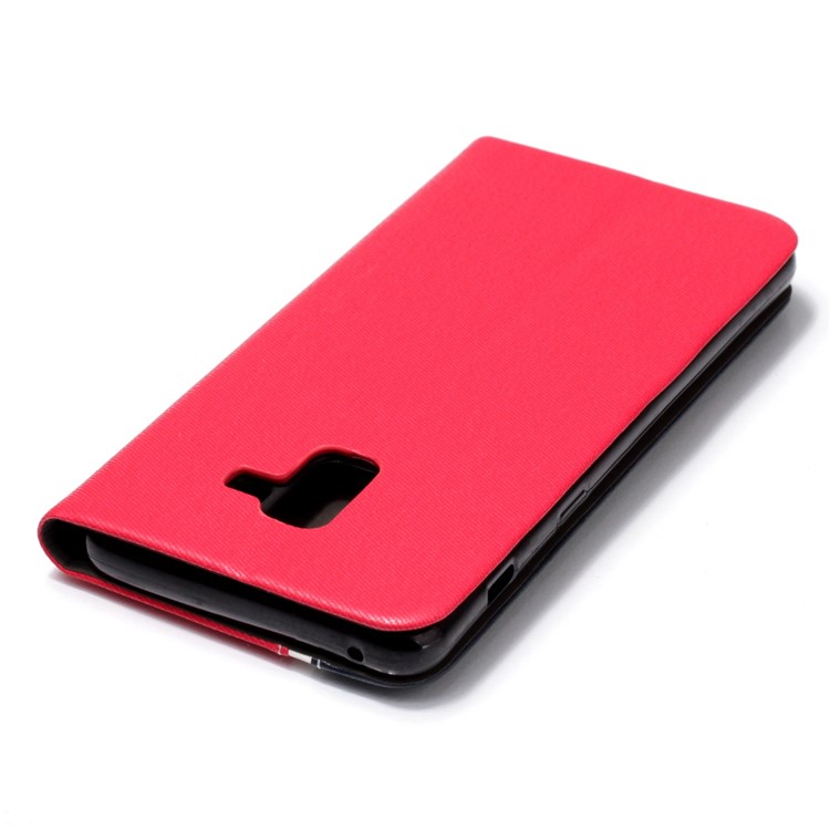 Contrast Color Leather Card Holder Phone Shell with Stand for Samsung Galaxy A8 Plus (2018) - Red-5