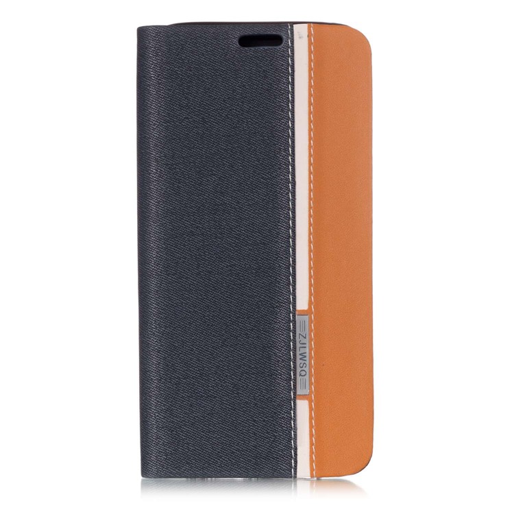 Contrast Color Leather Card Holder Phone Casing with Stand for Samsung Galaxy A8 Plus (2018) - Dark Blue-1