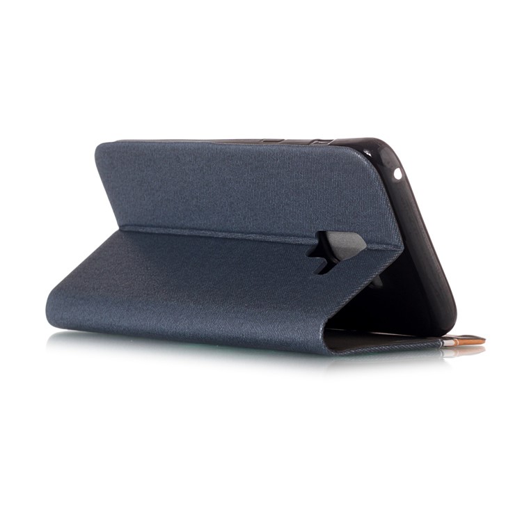 Contrast Color Leather Card Holder Phone Casing with Stand for Samsung Galaxy A8 Plus (2018) - Dark Blue-3