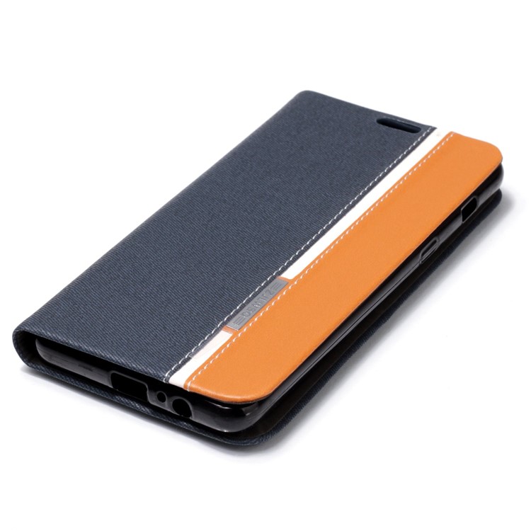 Contrast Color Leather Card Holder Phone Casing with Stand for Samsung Galaxy A8 Plus (2018) - Dark Blue-4