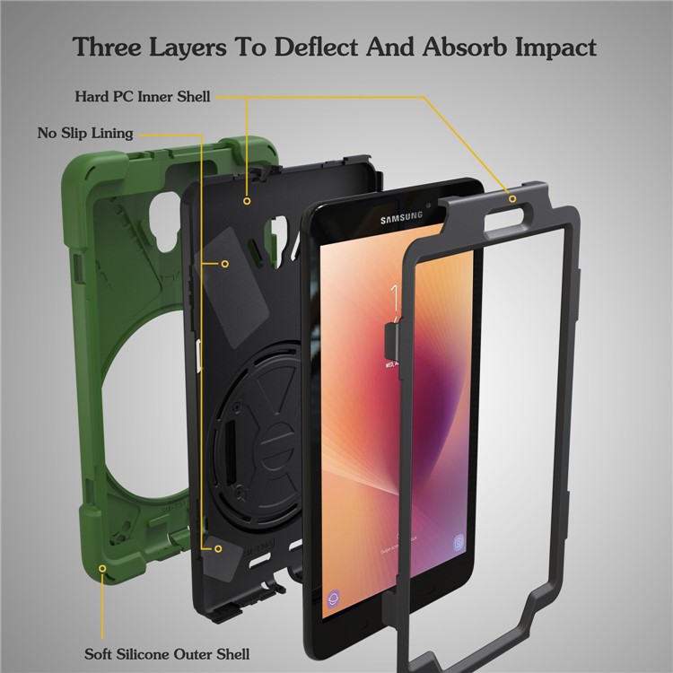 X-Shape 360-degree Rotary Kickstand PC + TPU Hybrid Shell for Samsung Galaxy Tab A 8.0 (2017) T380 T385 - Army Green-7