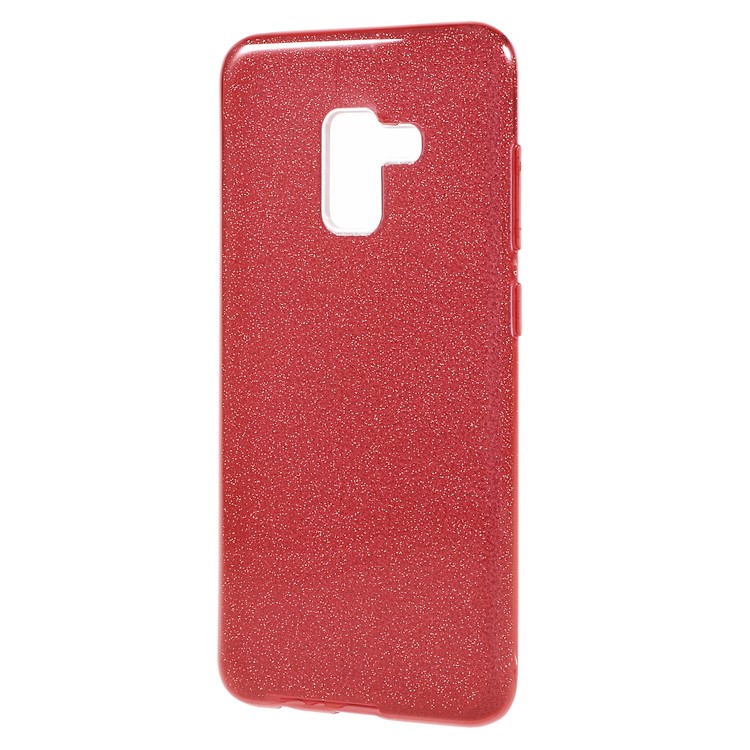 3-in-1 Glittery Powder Paper TPU + PC Hybrid Case for Samsung Galaxy A8 Plus (2018) - Red-2