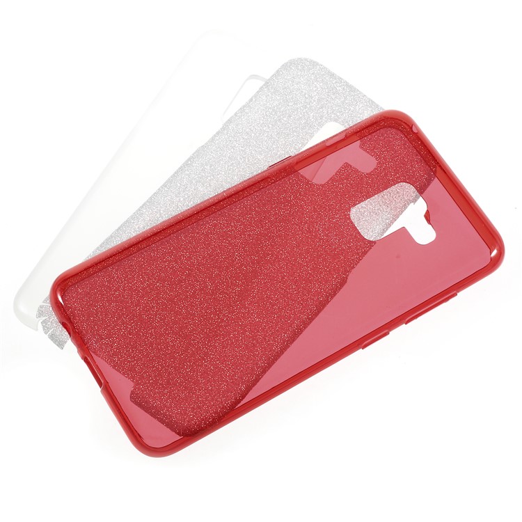 3-in-1 Glittery Powder Paper TPU + PC Hybrid Case for Samsung Galaxy A8 Plus (2018) - Red-4