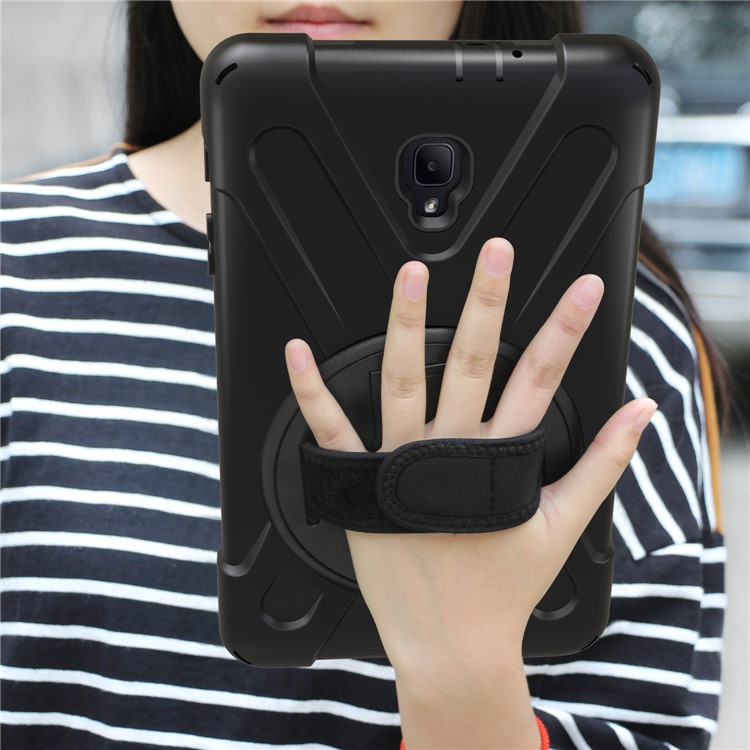 360 Degree Swivel Kickstand PC + Silicone Combo Case with Hand Holder Strap for Samsung Galaxy Tab A 8.0 (2017) - Black-10