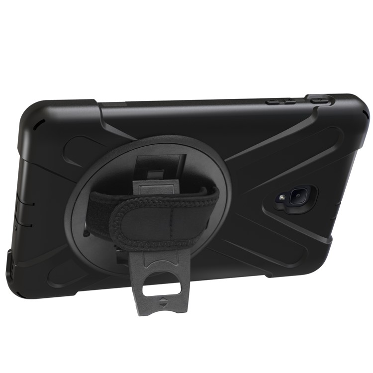 360 Degree Swivel Kickstand PC + Silicone Combo Case with Hand Holder Strap for Samsung Galaxy Tab A 8.0 (2017) - Black-8