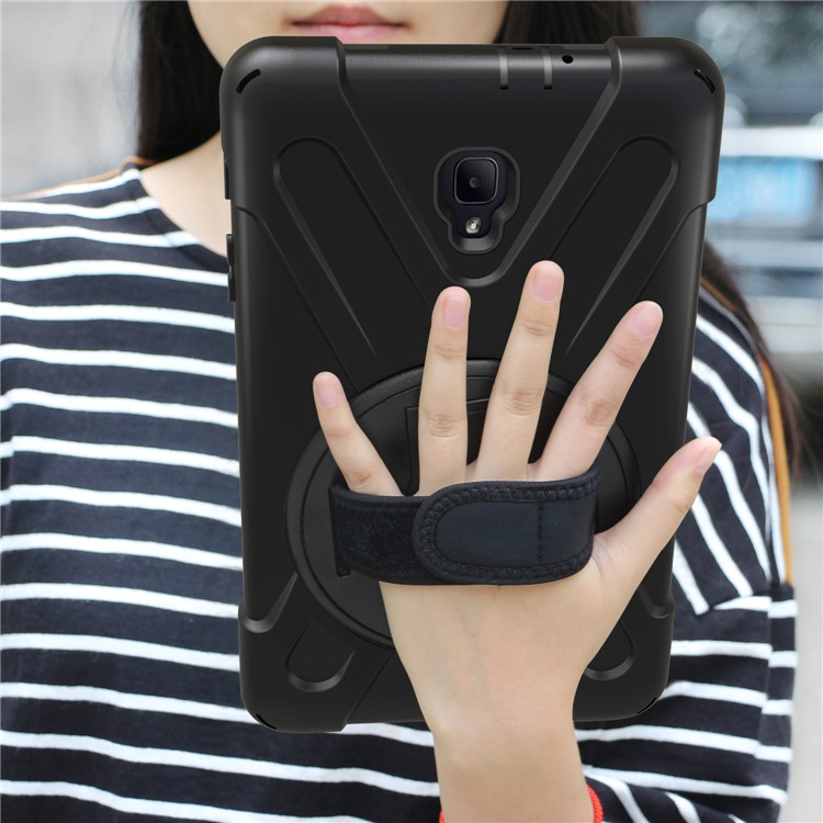 360 Degree Swivel Kickstand PC + Silicone Combo Case with Hand Holder Strap for Samsung Galaxy Tab A 8.0 (2017) - Black-9