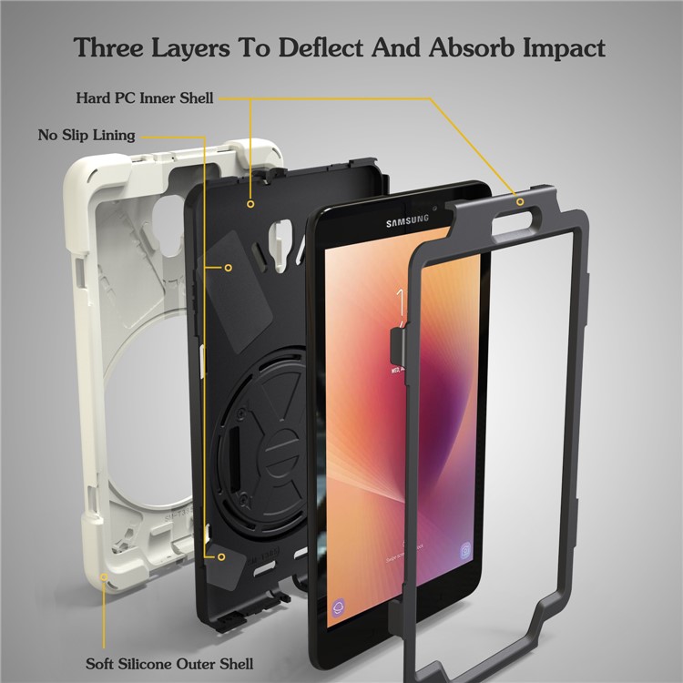 360 Degree Swivel Kickstand PC + Silicone Combo Cover with Hand Holder Strap for Samsung Galaxy Tab A 8.0 (2017) - White-7